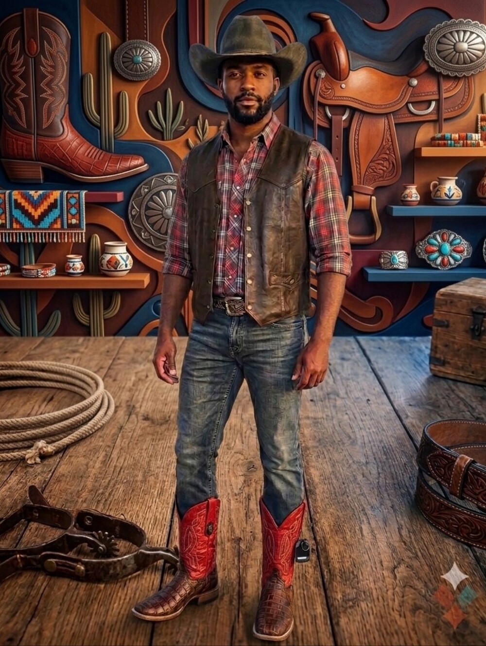 Rock'em Two-Tone Brown & Red Western Cowboy Boots